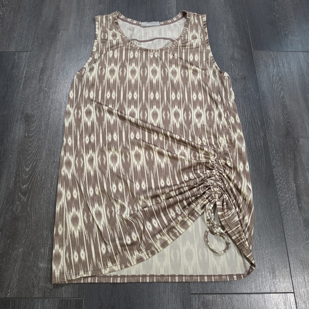 Athleta Scrunched Tank Top Women L Brown Geometric Stretch Gym Training Run Yoga